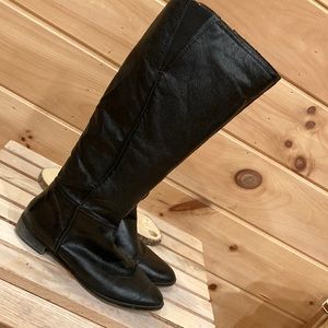 Black leather pull on boots